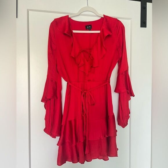 Bardot Donna Tiered Charmeuse Dress, Red, Small‎ - Picture 5 of 6